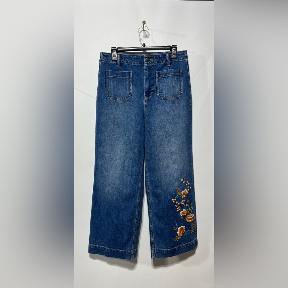 Johnny Was Shuri Patched Cropped Wide Leg Jeans Women’s Size ‎29 Inseam 26”